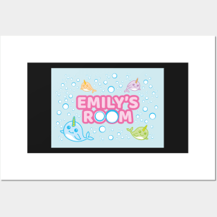 Personalised Narwhal 'Emily's Room' Sea Unicorn Bedroom Poster Door Sign Posters and Art